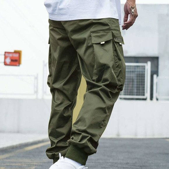 Army Green Street Style Men's Cargo Pants w/Letter - Picture 2 of 6